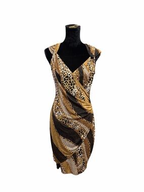 Vintage Cache Leopard Print Bodycon Midi Dress Size Large Evening Hoco Party